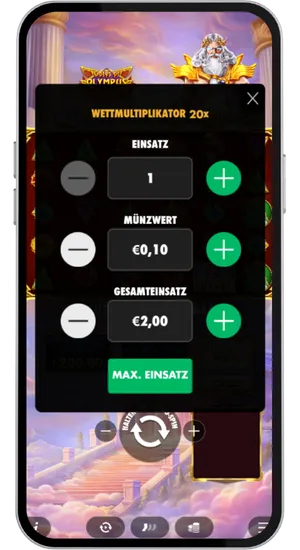 Einsatzhöhe in Gates of Olympus Super Scatter einstellen