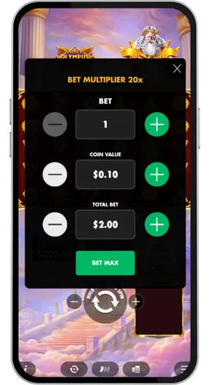 Setting the bet amount in Gates of Olympus Super Scatter